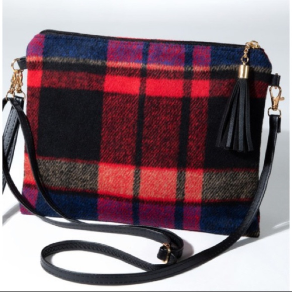 Plaid Print Crossbody / Clutch Bag
